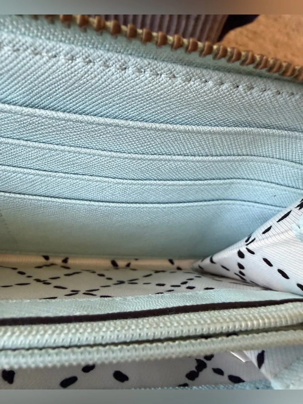 kate spade Light Blue Saffiano Wristlet Wallet Gold Plate